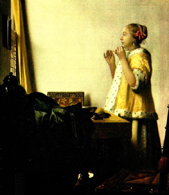 Jan Vermeer ung dam ned parlhalsband oil painting picture